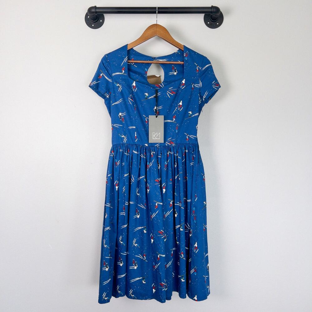 Royal Monk Vintage Style Blue Back Keyhole Cutout Side Zip Dress Medium NWT